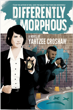 The cover of Differently Morphous, showing Alison holdng up her badge. I'm not sure who the chap is behind her, however.